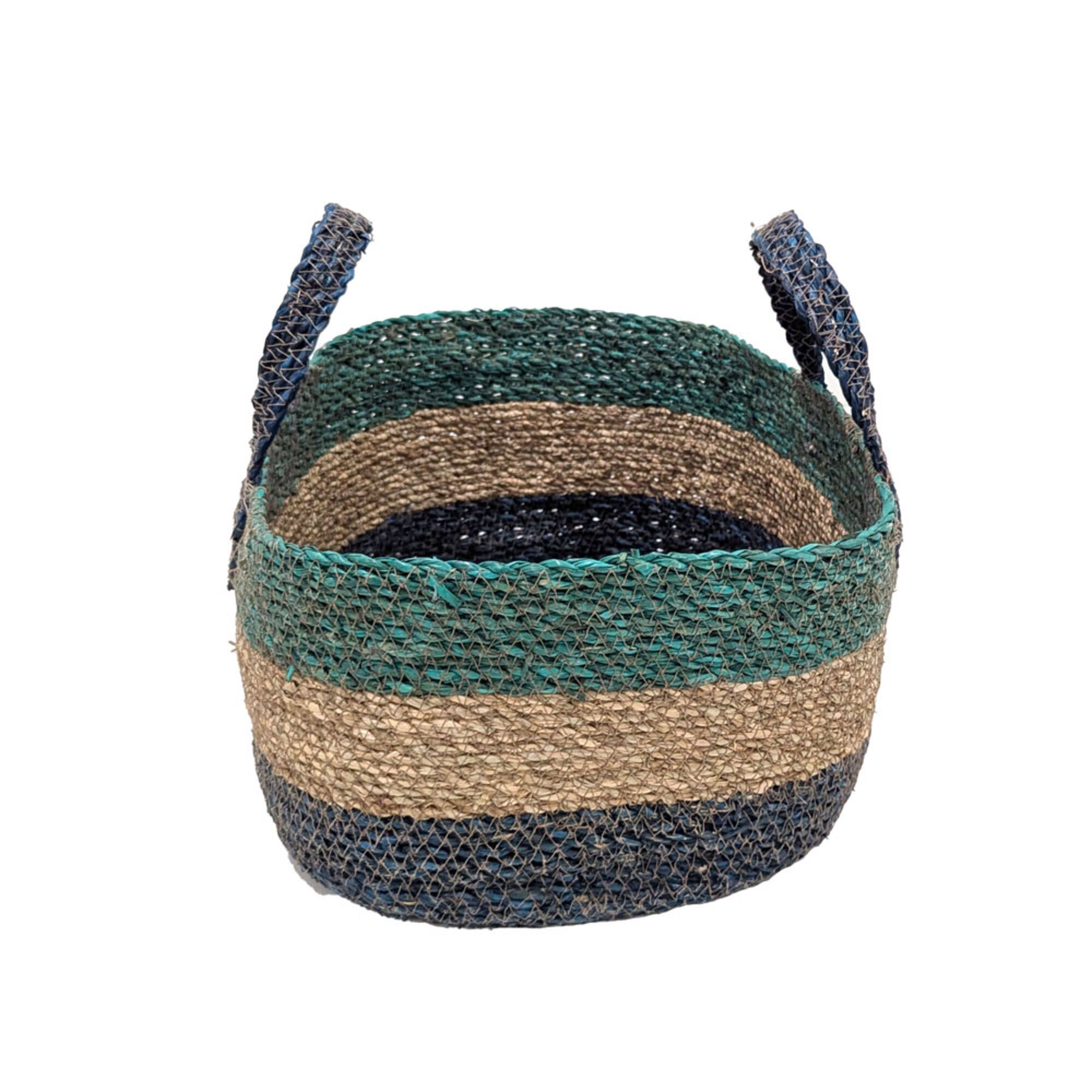 14.5" Blue Stripes Seagrass Basket by Ashland®